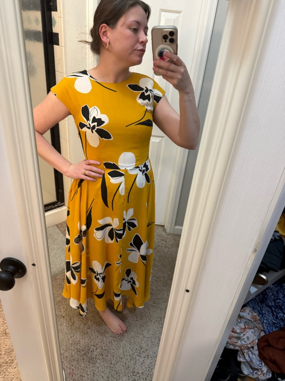 Mustard Yellow Floral Midi Dress